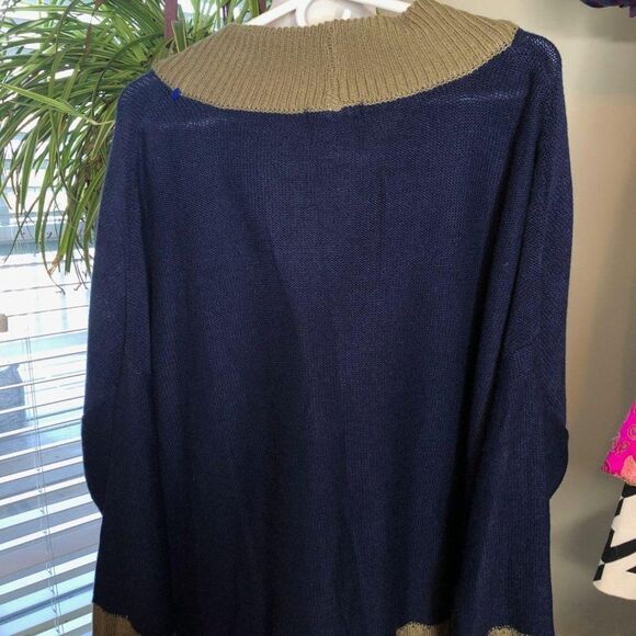 Blue Orange Striped Knit Cardigan Sweater Boho Hippie Button Up - Picture 6 of 6